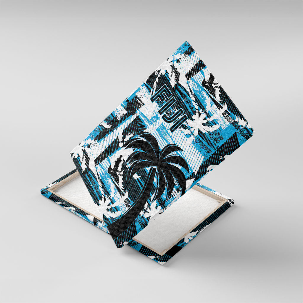 Fijian Rugby Canvas Wall Art Grunge Palm Stylized