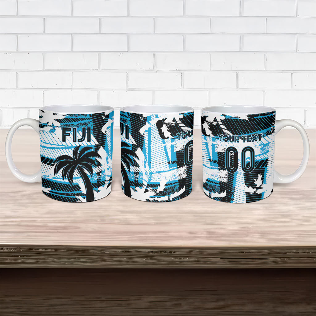 Custom Fijian Rugby Ceramic Mug Grunge Palm Stylized