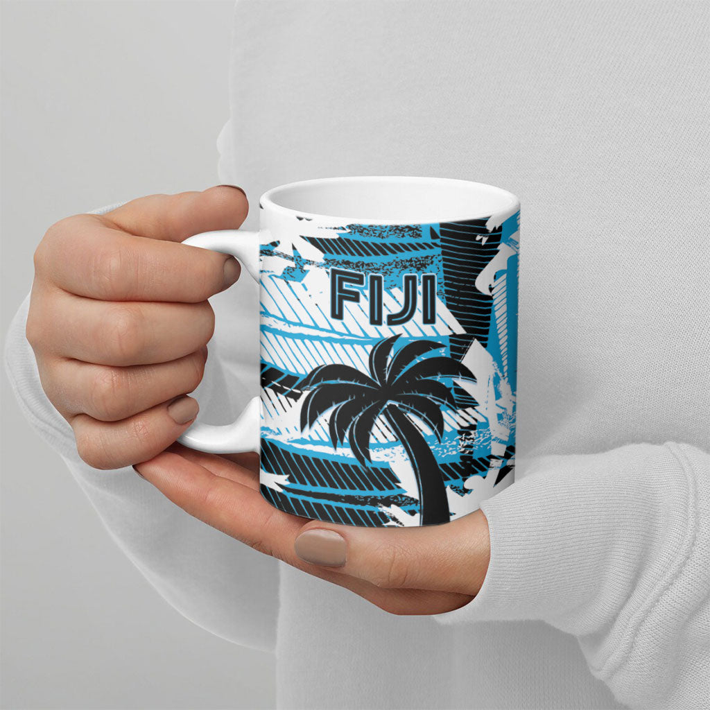 Custom Fijian Rugby Ceramic Mug Grunge Palm Stylized