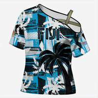 Custom Fijian Rugby Cross Shoulder Shirt Grunge Palm Stylized