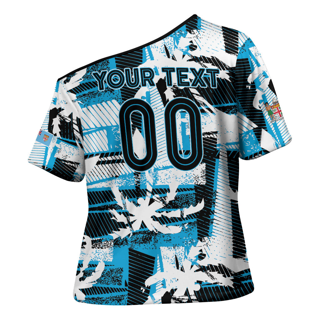 Custom Fijian Rugby Cross Shoulder Shirt Grunge Palm Stylized