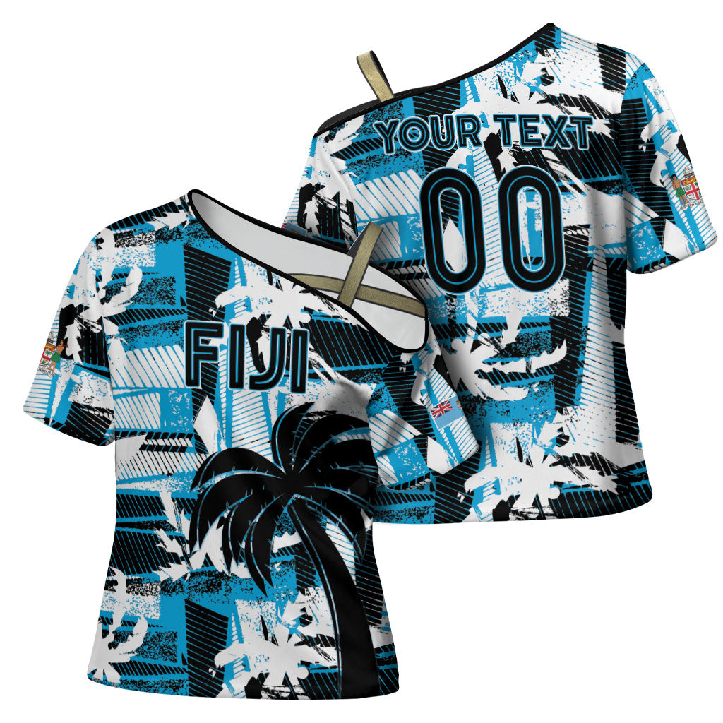 Custom Fijian Rugby Cross Shoulder Shirt Grunge Palm Stylized