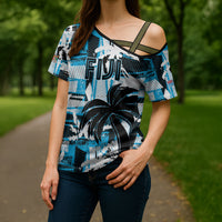 Custom Fijian Rugby Cross Shoulder Shirt Grunge Palm Stylized