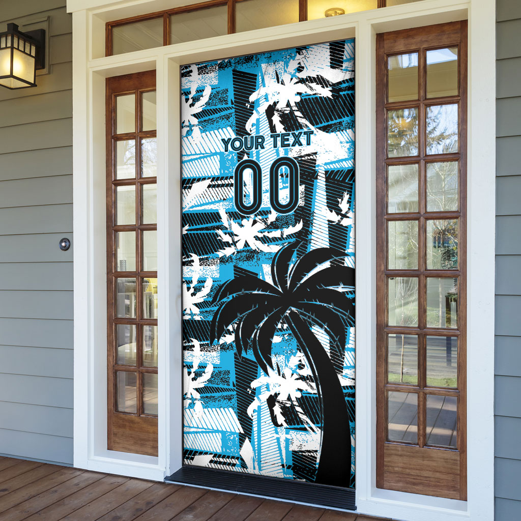 Custom Fijian Rugby Door Cover Grunge Palm Stylized
