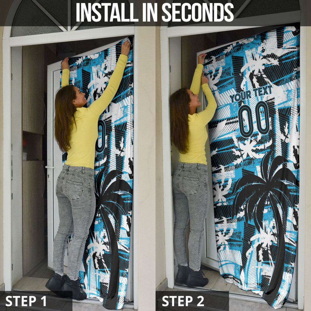 Custom Fijian Rugby Door Cover Grunge Palm Stylized