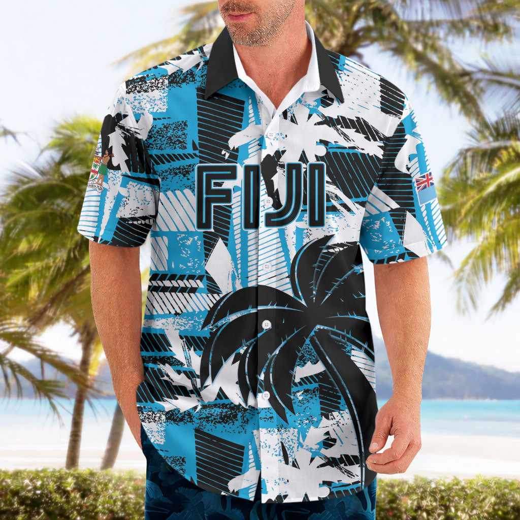 Custom Fijian Rugby Hawaiian Shirt Grunge Palm Stylized