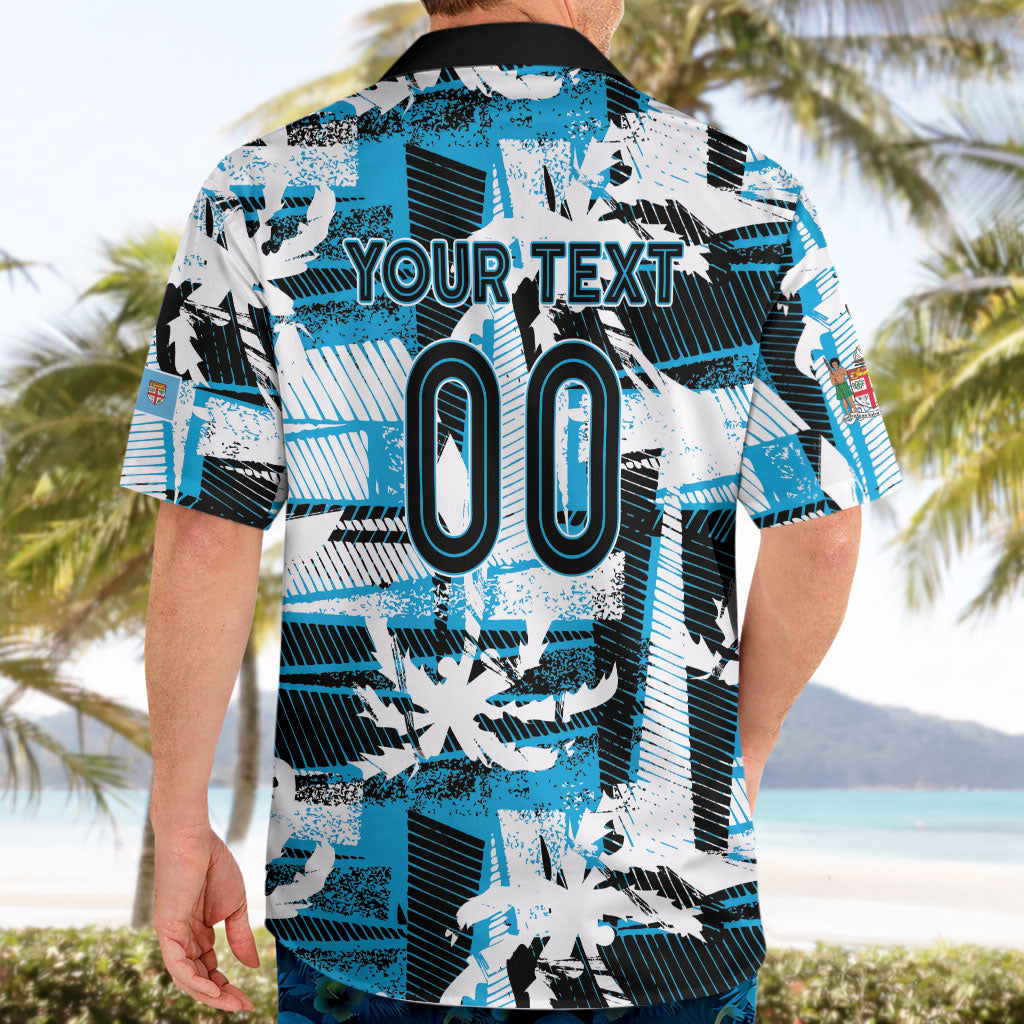 Custom Fijian Rugby Hawaiian Shirt Grunge Palm Stylized