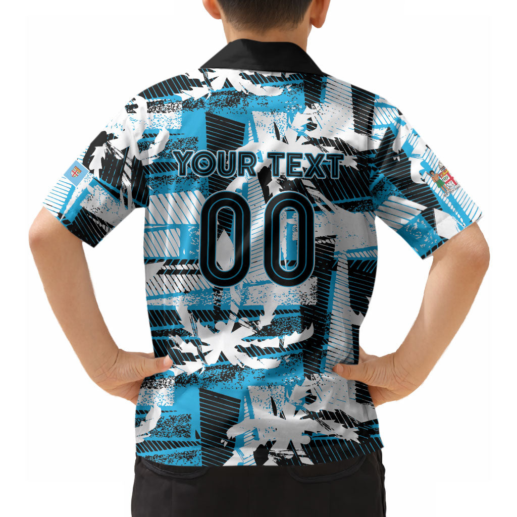 Custom Fijian Rugby Hawaiian Shirt Grunge Palm Stylized