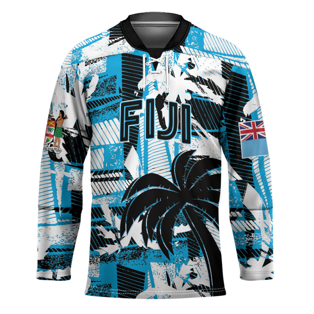 Custom Fijian Rugby Hockey Jersey Grunge Palm Stylized