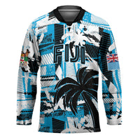 Custom Fijian Rugby Hockey Jersey Grunge Palm Stylized
