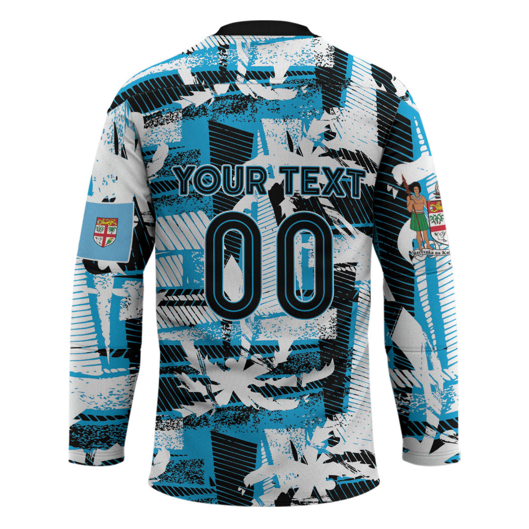 Custom Fijian Rugby Hockey Jersey Grunge Palm Stylized