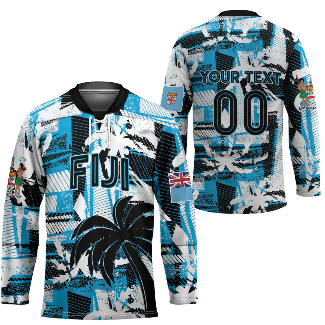 Custom Fijian Rugby Hockey Jersey Grunge Palm Stylized