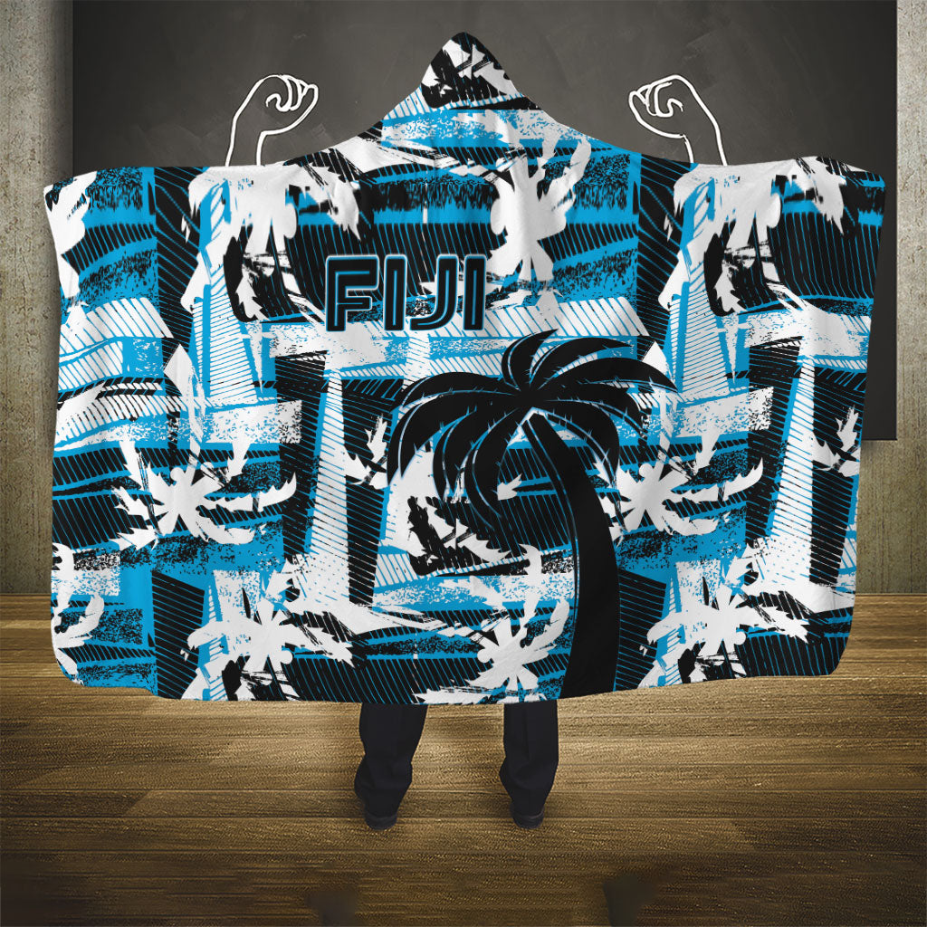 Fijian Rugby Hooded Blanket Grunge Palm Stylized