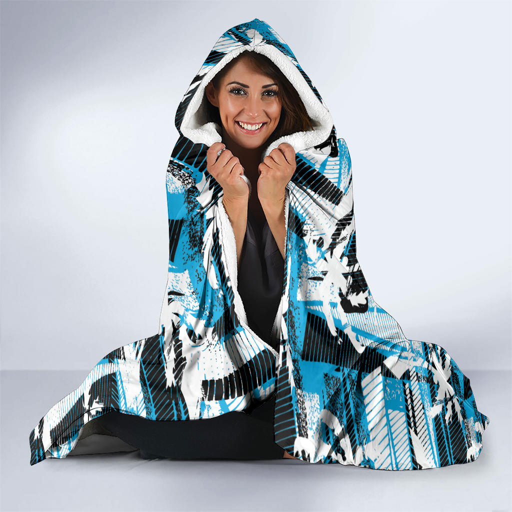 Fijian Rugby Hooded Blanket Grunge Palm Stylized