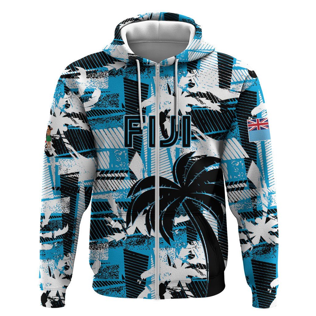 Custom Fijian Rugby Hoodie Grunge Palm Stylized