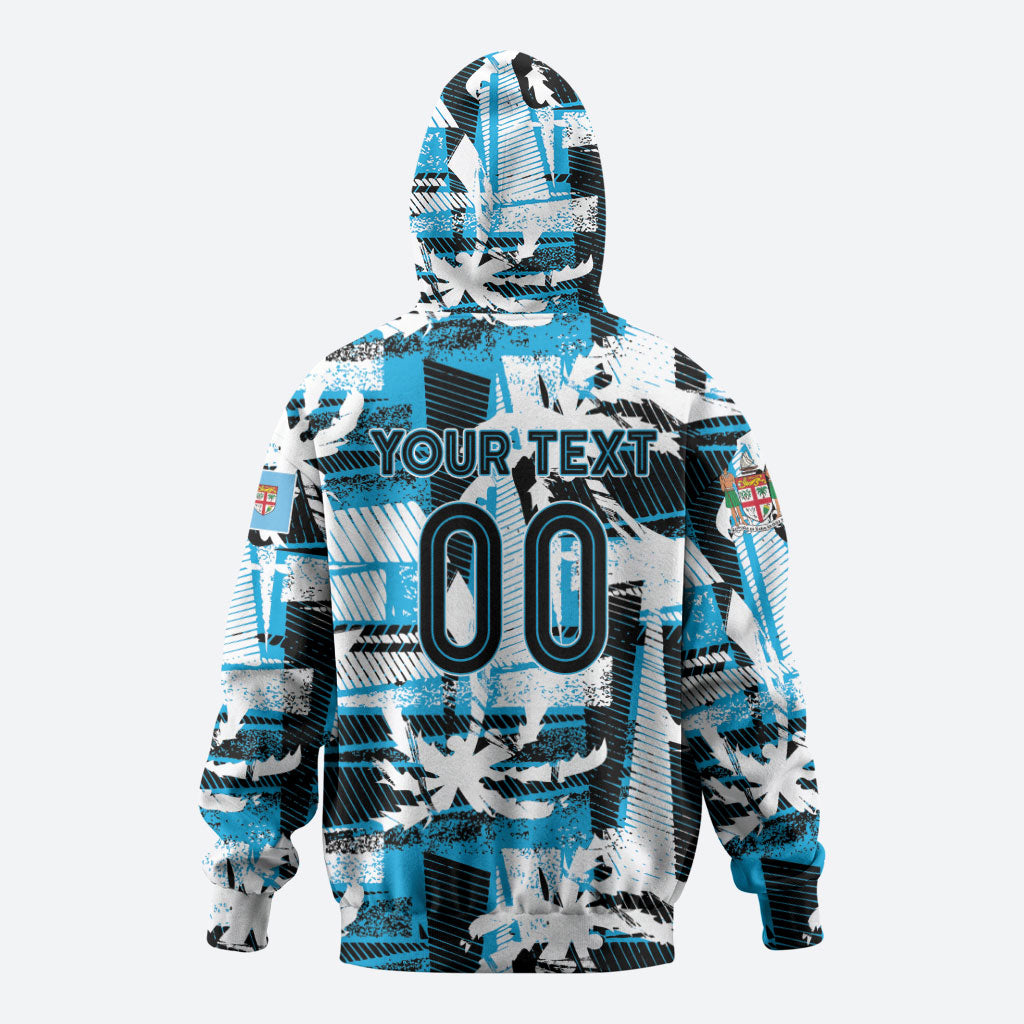 Custom Fijian Rugby Hoodie Grunge Palm Stylized