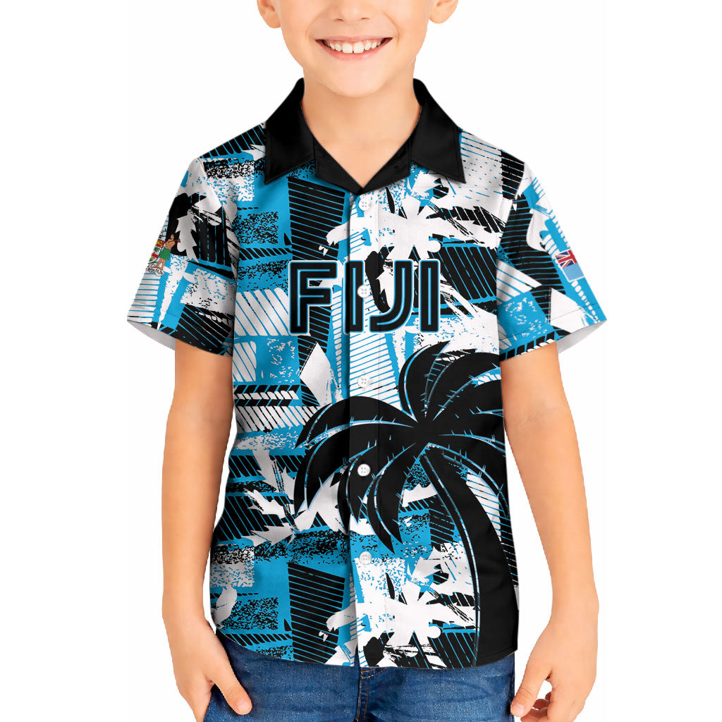 Custom Fijian Rugby Kid Hawaiian Shirt Grunge Palm Stylized