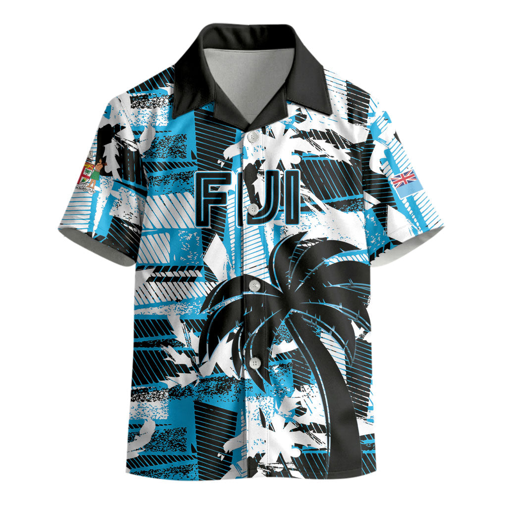 Custom Fijian Rugby Kid Hawaiian Shirt Grunge Palm Stylized
