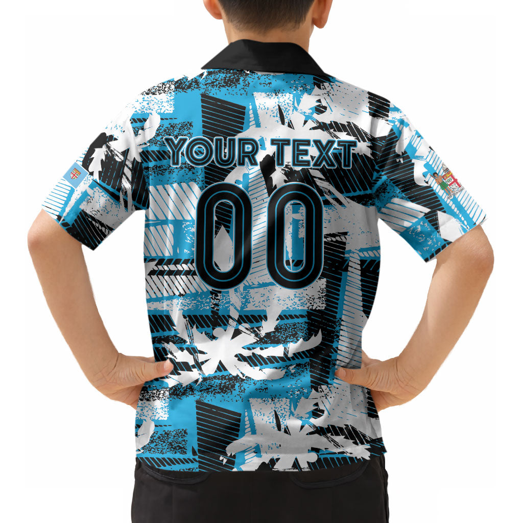 Custom Fijian Rugby Kid Hawaiian Shirt Grunge Palm Stylized