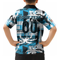 Custom Fijian Rugby Kid Hawaiian Shirt Grunge Palm Stylized