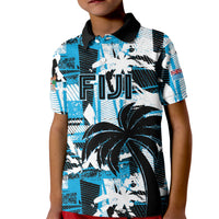 Custom Fijian Rugby Kid Polo Shirt Grunge Palm Stylized