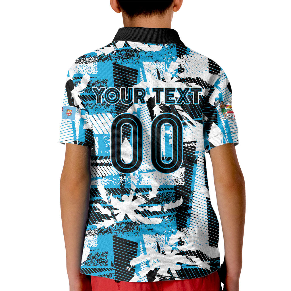 Custom Fijian Rugby Kid Polo Shirt Grunge Palm Stylized