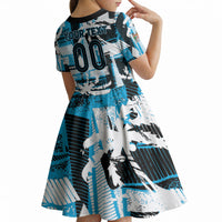 Custom Fijian Rugby Kid Short Sleeve Dress Grunge Palm Stylized