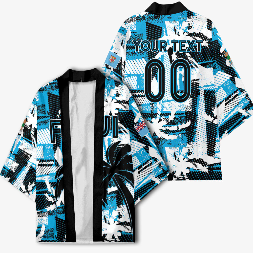 Custom Fijian Rugby Kimono Grunge Palm Stylized
