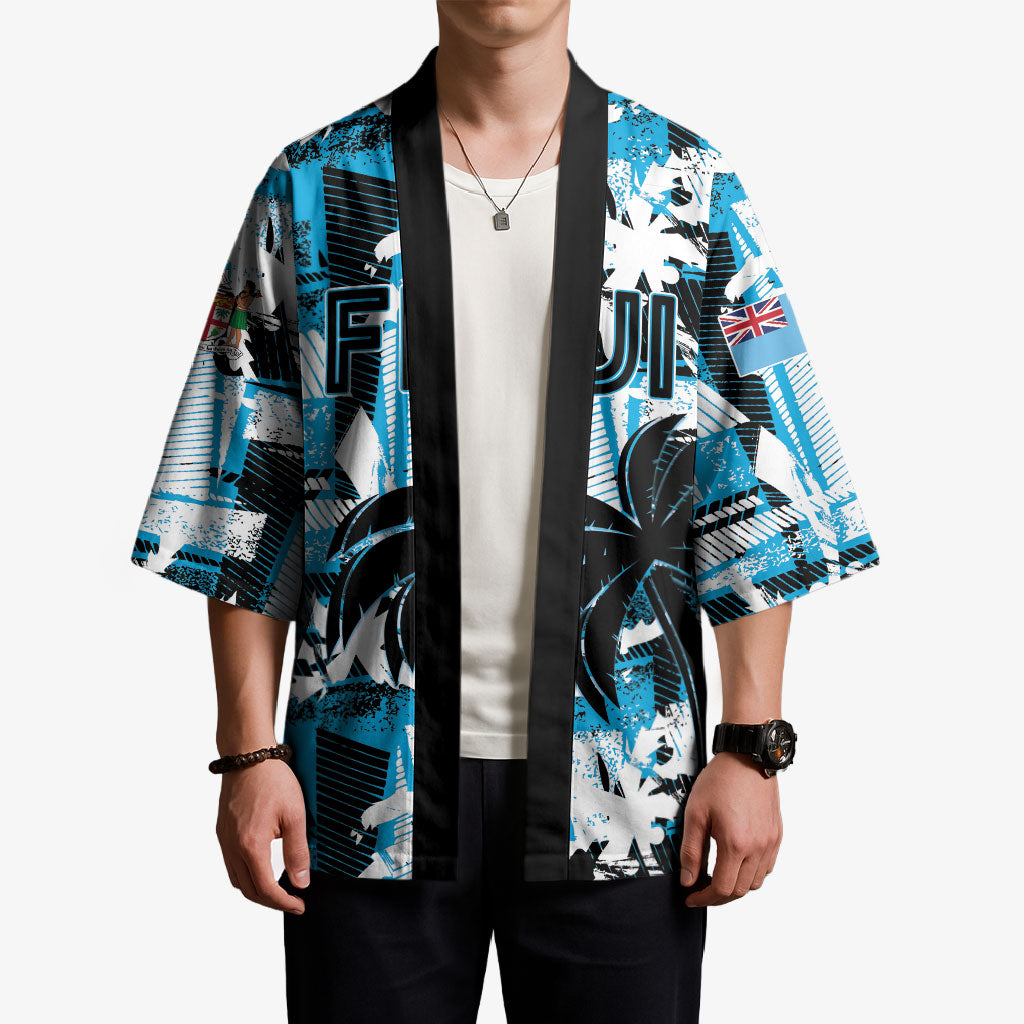 Custom Fijian Rugby Kimono Grunge Palm Stylized