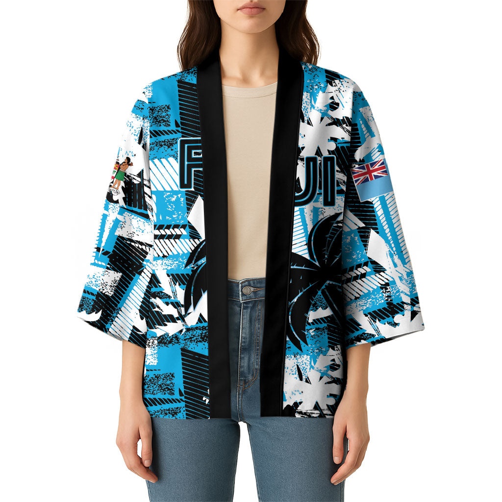 Custom Fijian Rugby Kimono Grunge Palm Stylized