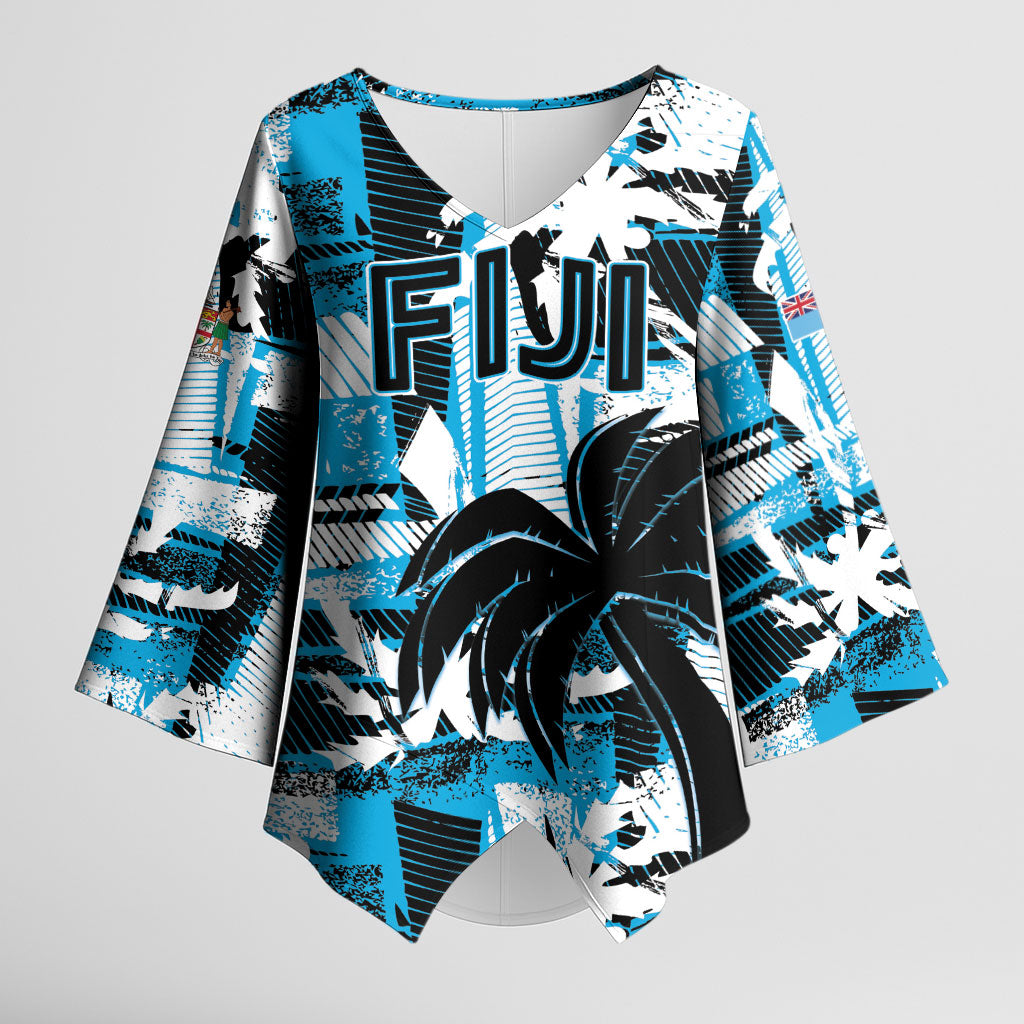 Custom Fijian Rugby Kimono Sleeve Blouse Grunge Palm Stylized