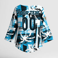 Custom Fijian Rugby Kimono Sleeve Blouse Grunge Palm Stylized