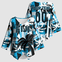 Custom Fijian Rugby Kimono Sleeve Blouse Grunge Palm Stylized