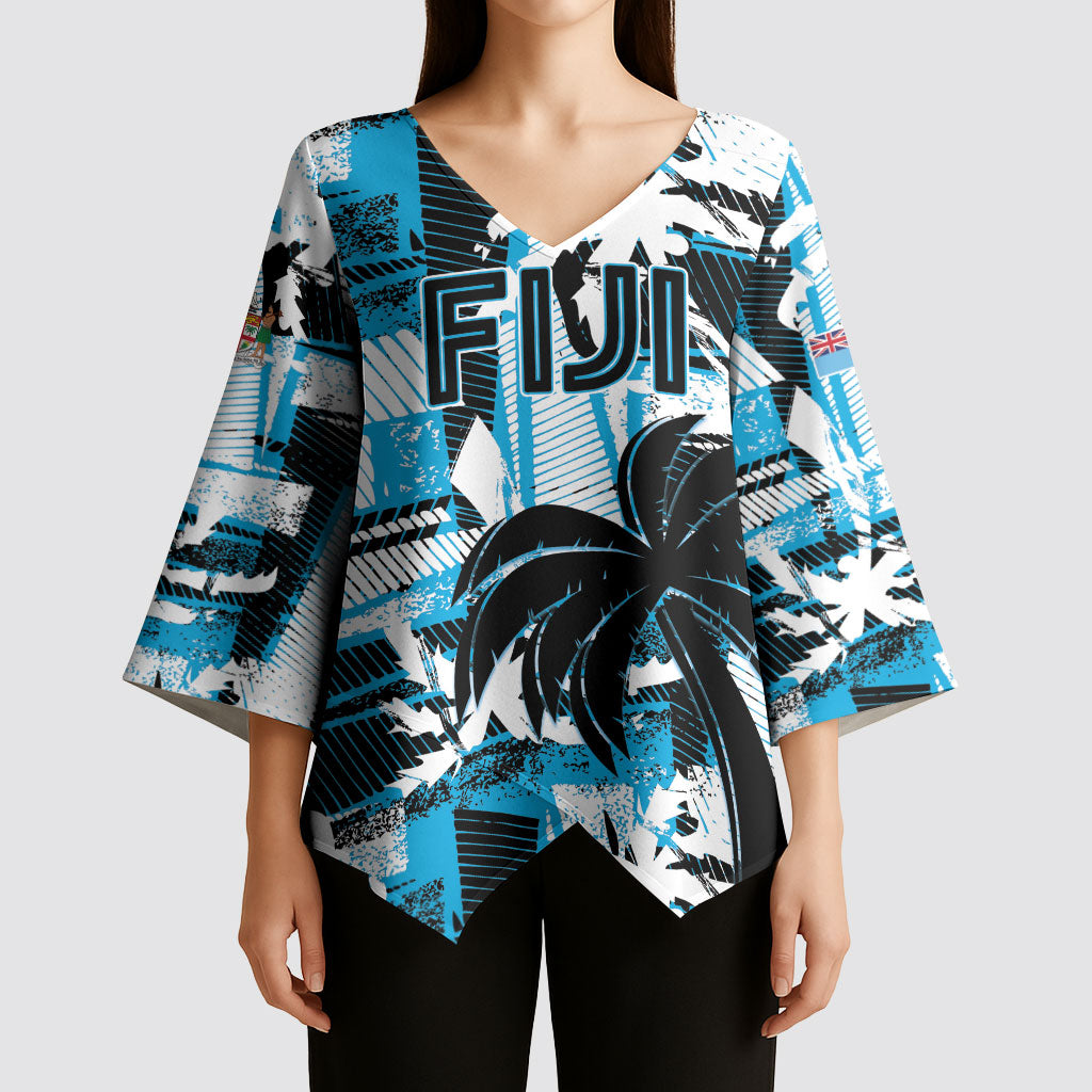 Custom Fijian Rugby Kimono Sleeve Blouse Grunge Palm Stylized