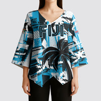 Custom Fijian Rugby Kimono Sleeve Blouse Grunge Palm Stylized