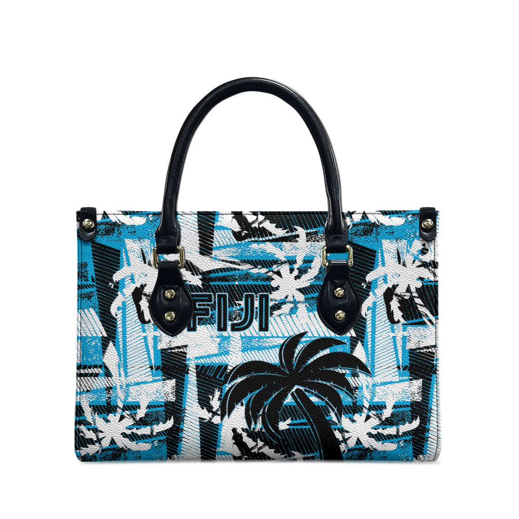 Fijian Rugby Leather Bag Grunge Palm Stylized