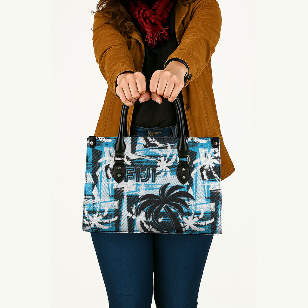 Fijian Rugby Leather Bag Grunge Palm Stylized