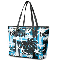 Fijian Rugby Leather Tote Bag Grunge Palm Stylized