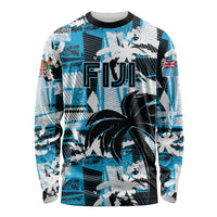 Custom Fijian Rugby Long Sleeve Shirt Grunge Palm Stylized