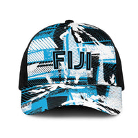 Fijian Rugby Mesh Trucker Cap Grunge Palm Stylized