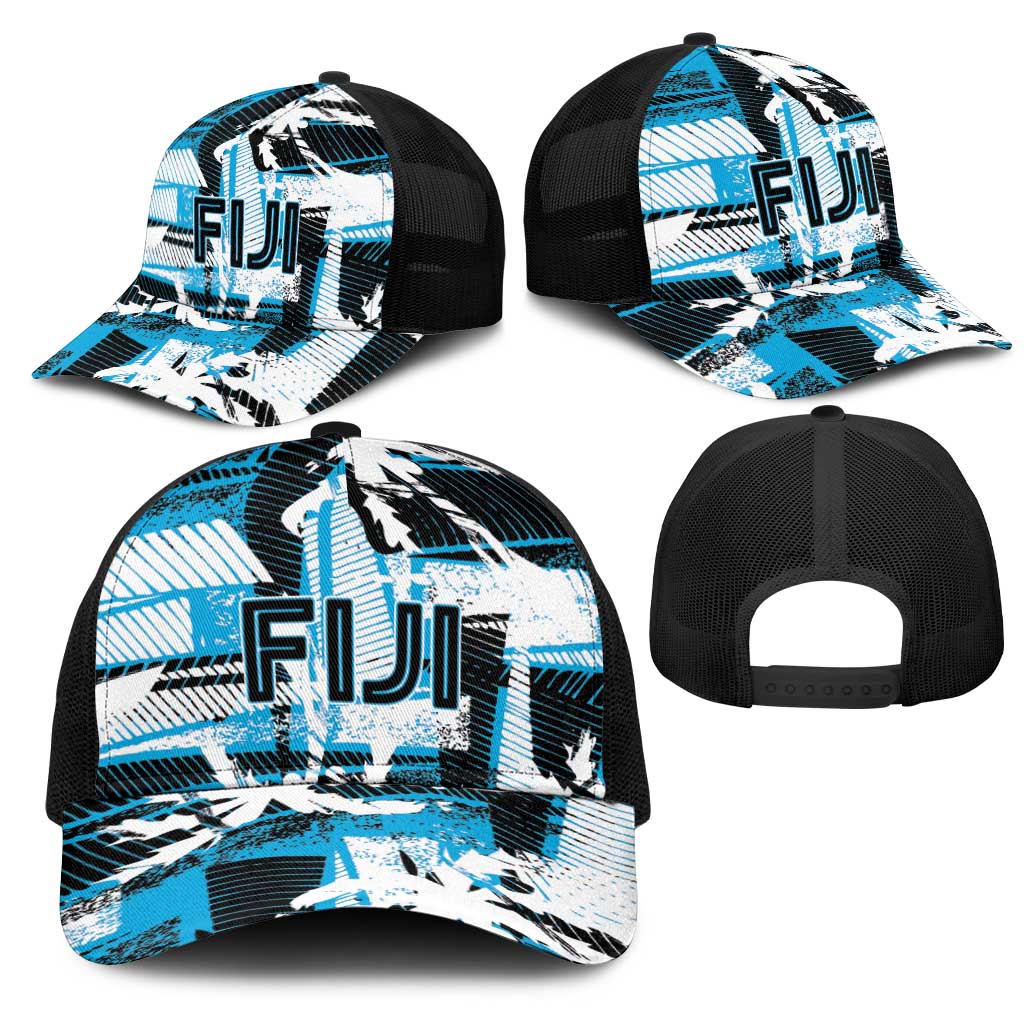Fijian Rugby Mesh Trucker Cap Grunge Palm Stylized