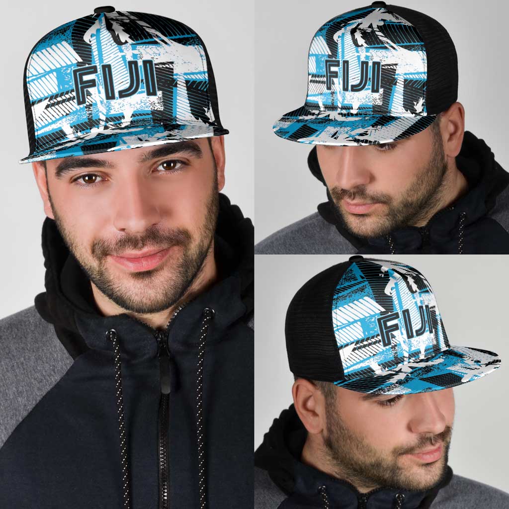 Fijian Rugby Mesh Trucker Cap Grunge Palm Stylized