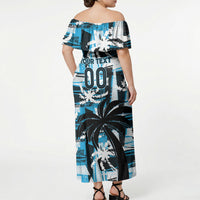 Custom Fijian Rugby Off Shoulder Maxi Dress Grunge Palm Stylized