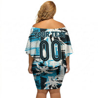 Custom Fijian Rugby Off Shoulder Short Dress Grunge Palm Stylized