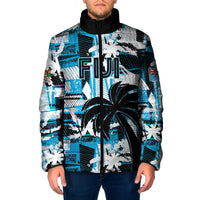 Custom Fijian Rugby Padded Jacket Grunge Palm Stylized