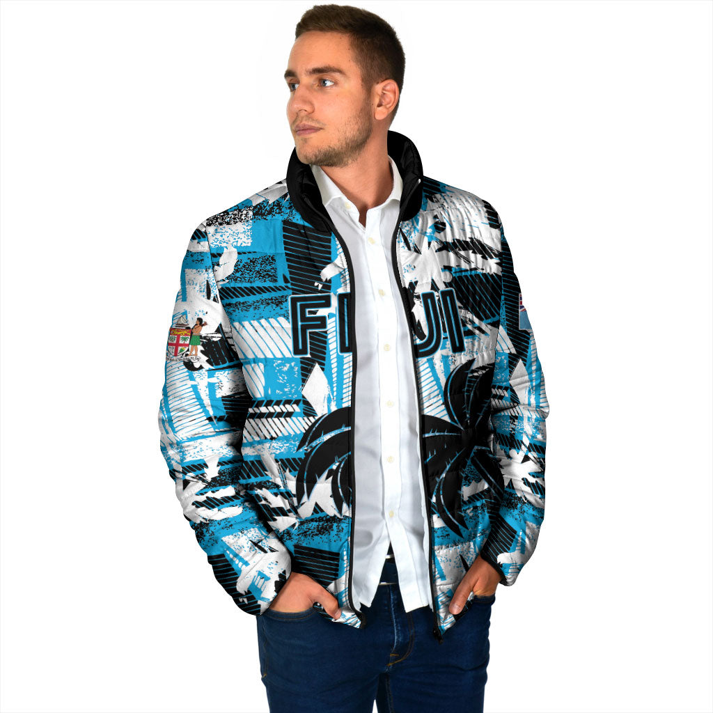 Custom Fijian Rugby Padded Jacket Grunge Palm Stylized
