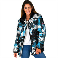 Custom Fijian Rugby Padded Jacket Grunge Palm Stylized