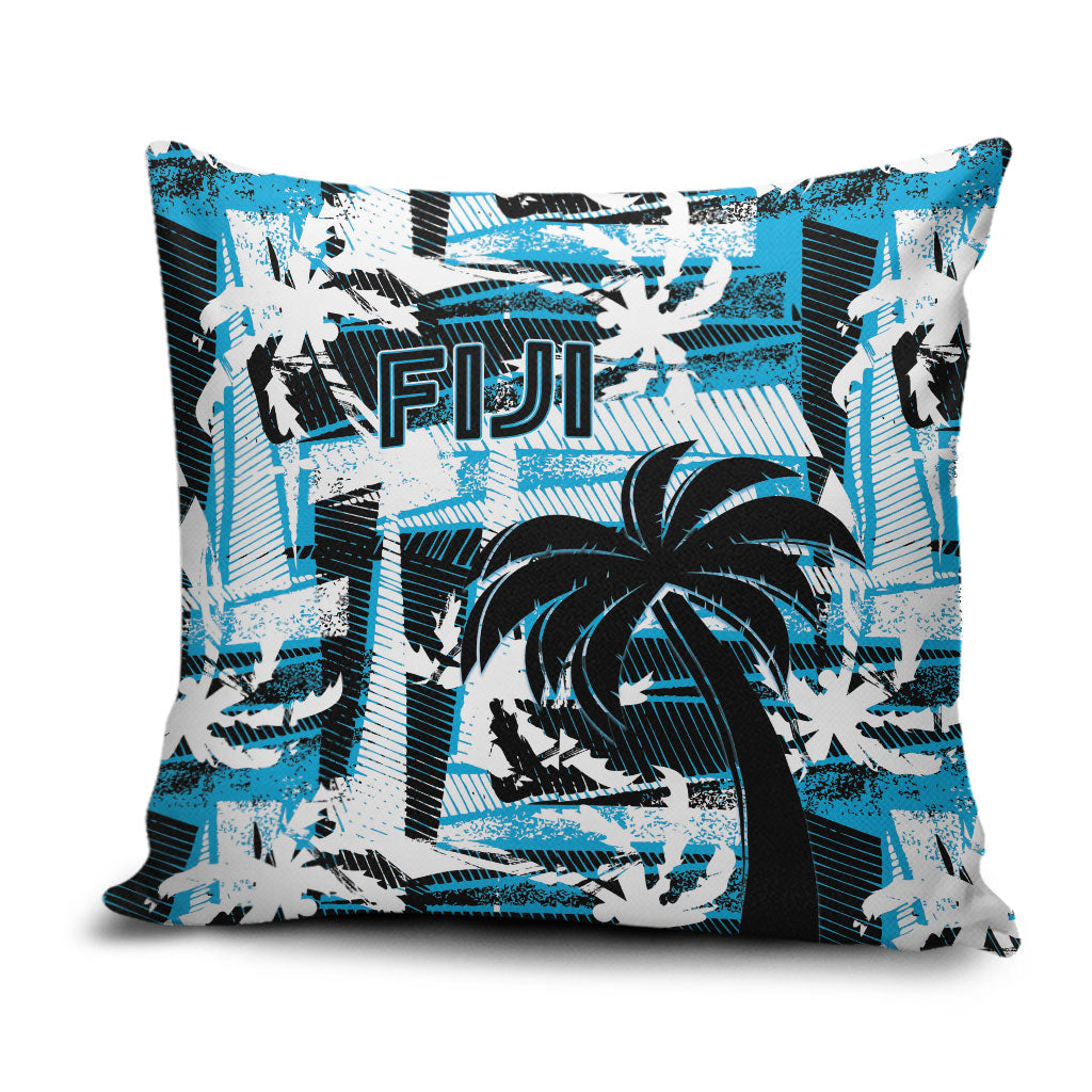 Fijian Rugby Pillow Cover Grunge Palm Stylized