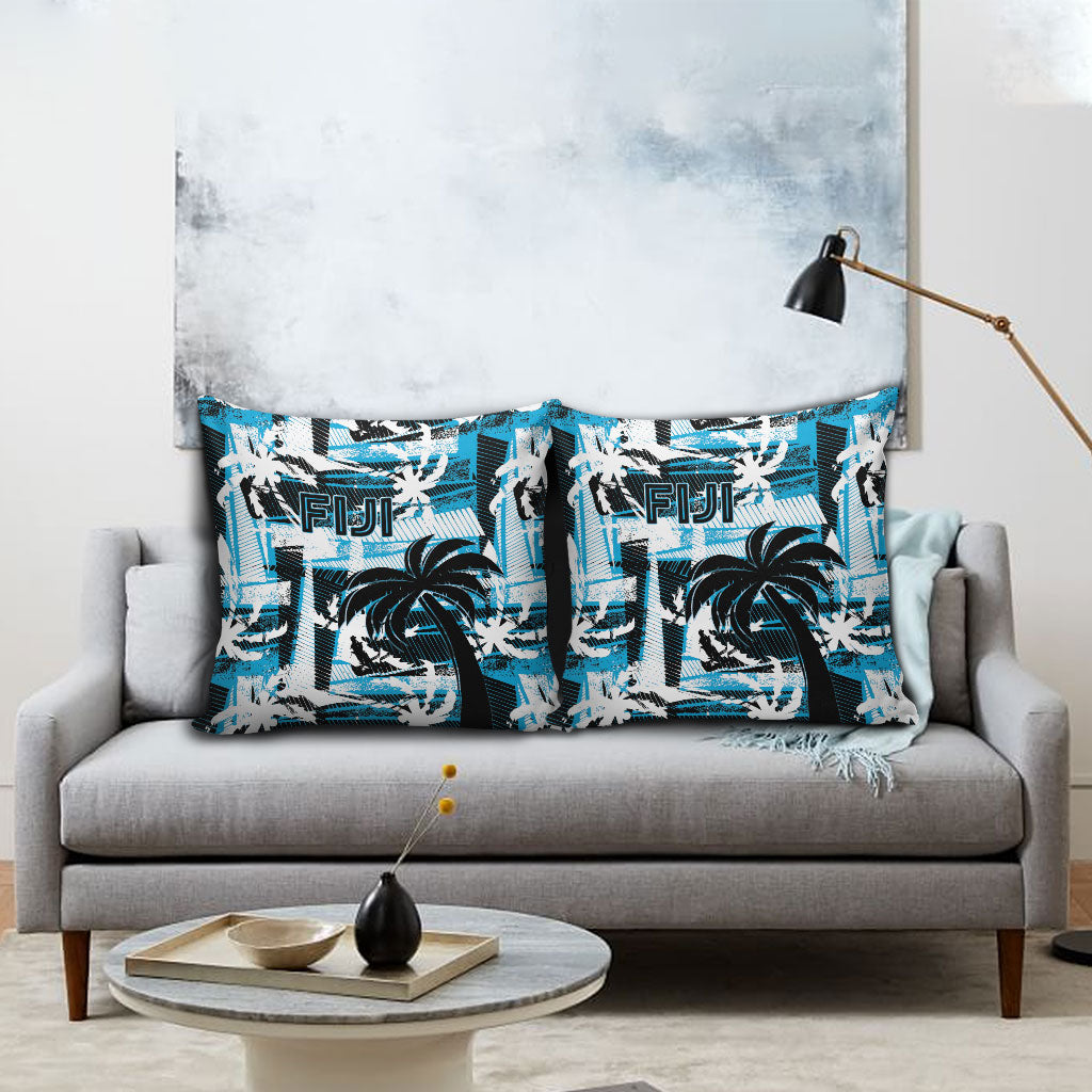 Fijian Rugby Pillow Cover Grunge Palm Stylized