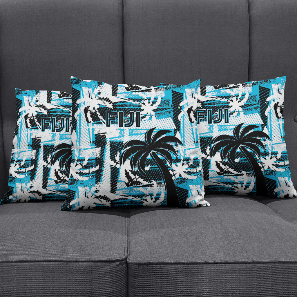 Fijian Rugby Pillow Cover Grunge Palm Stylized